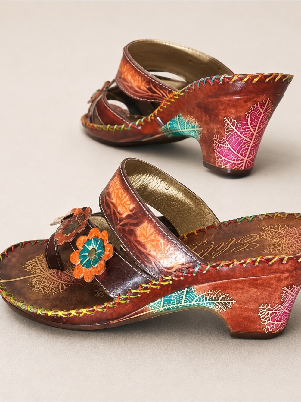 Elite by Corkys Havana Brown Floral Wedge Sandals Size 9 NIB